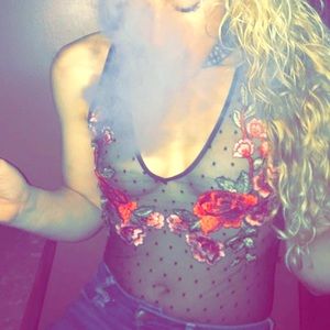 Mesh bodysuit with roses